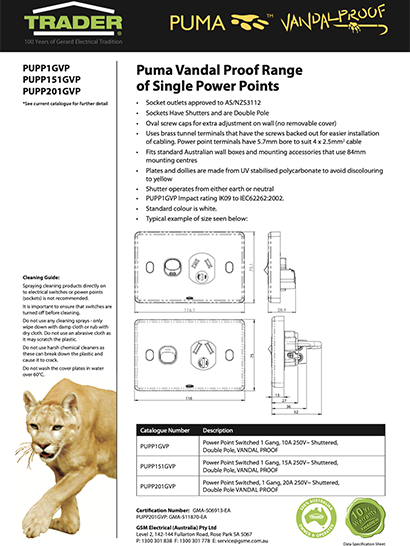 Puma Vandal Proof Data Sheet