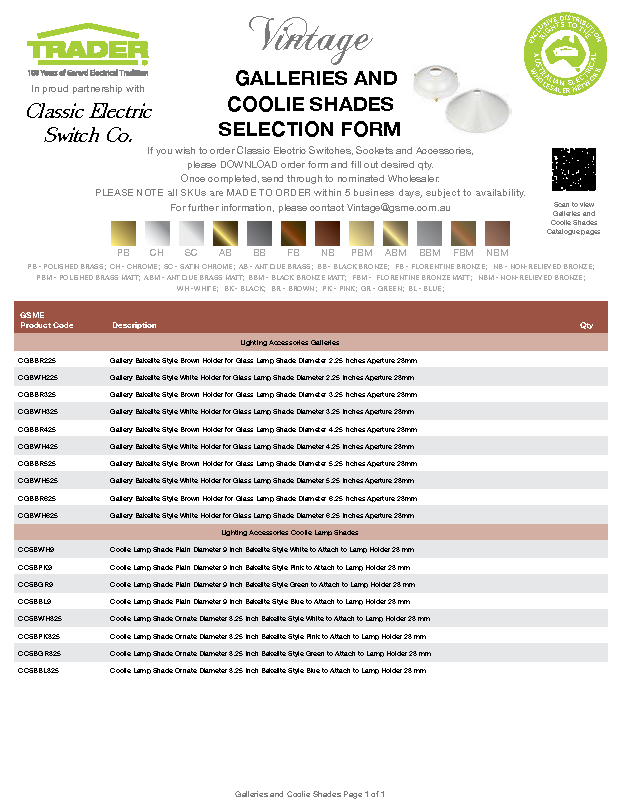 Trader Vintage Selection Form Galleries and Coolie Shades