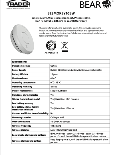 Bear BESMOKEY10BW Instructions