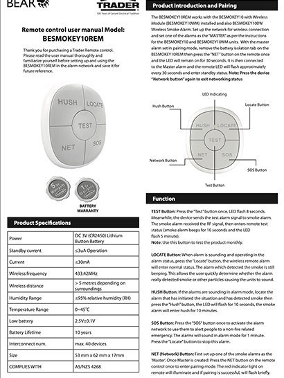 Bear BESMOKEY10REM Instructions