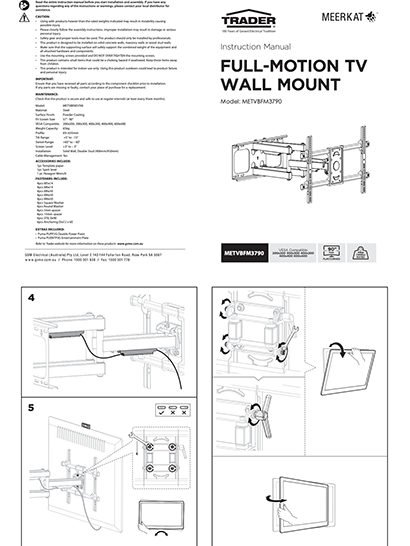 METVBFM3790 TV Bracket Instructions