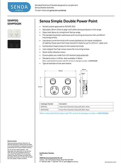 Senoa Simple Data Sheet