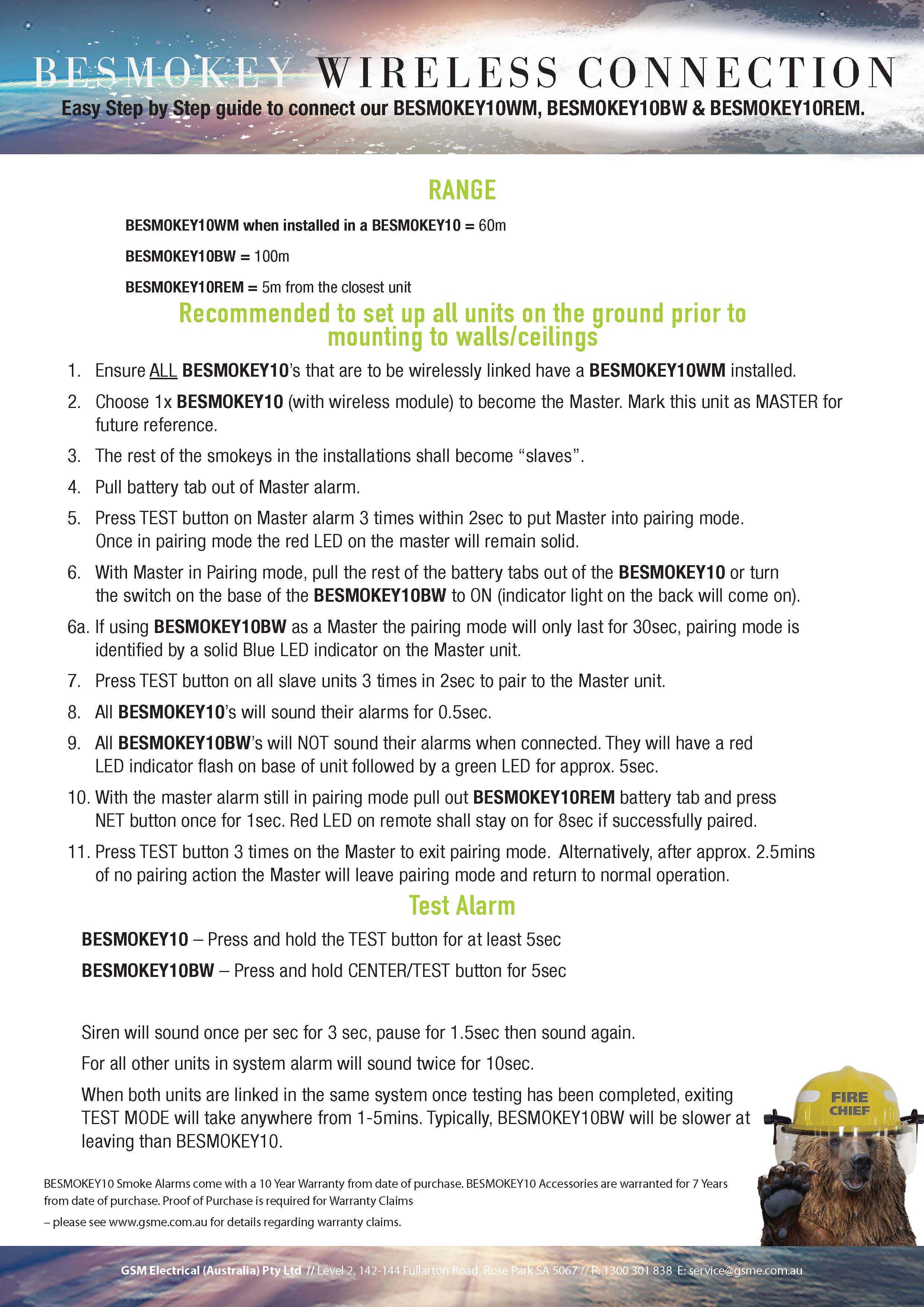 BESMOKEY10 Wireless Connection Sheet