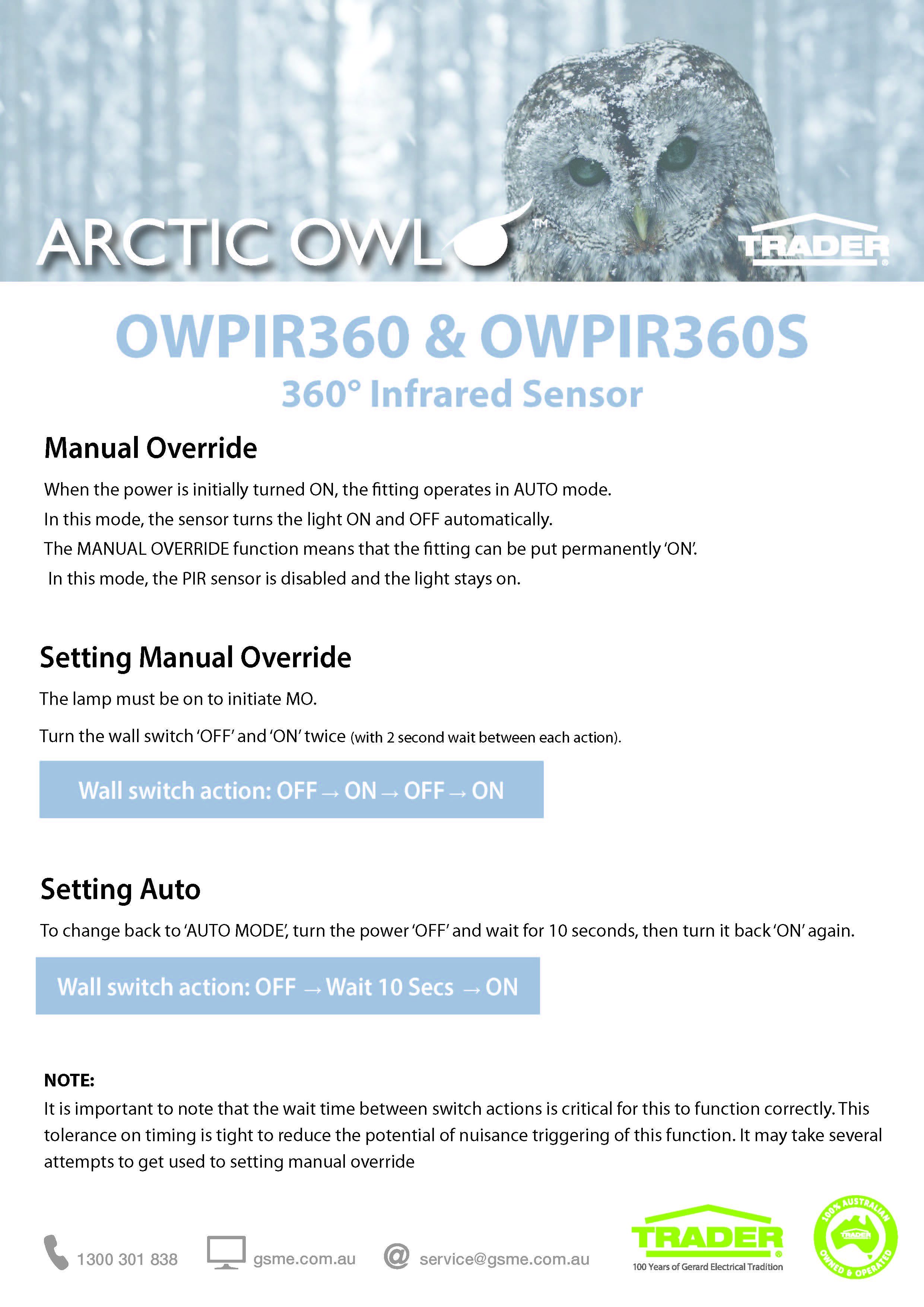 OWPIR360 Manual Override